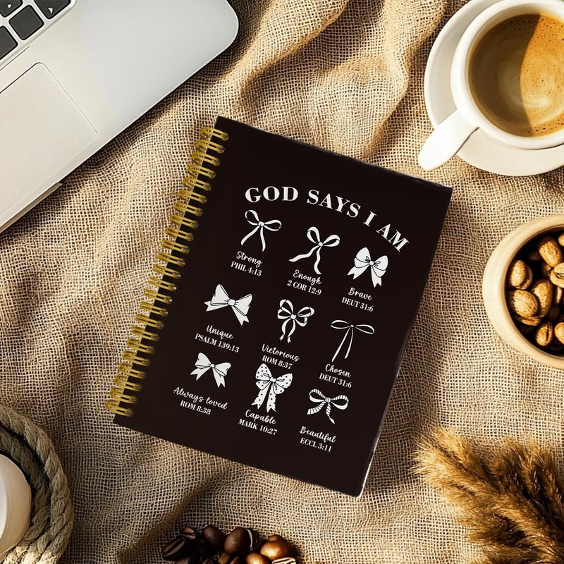 THDSE Bible Journal for Women, Christian Prayer Journal Notebook Gifts for Teen Girls Kids, Bible Study Supplies, Cute Bows Church Faith Journaling Hardcover Spiral Notebook 5.5 X 8.3(Black) - Image 3